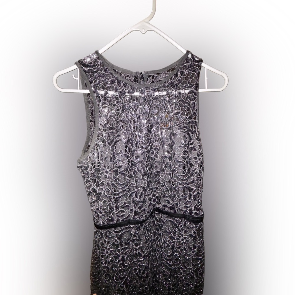 Metallic Silver Lace Womens Theia Dress